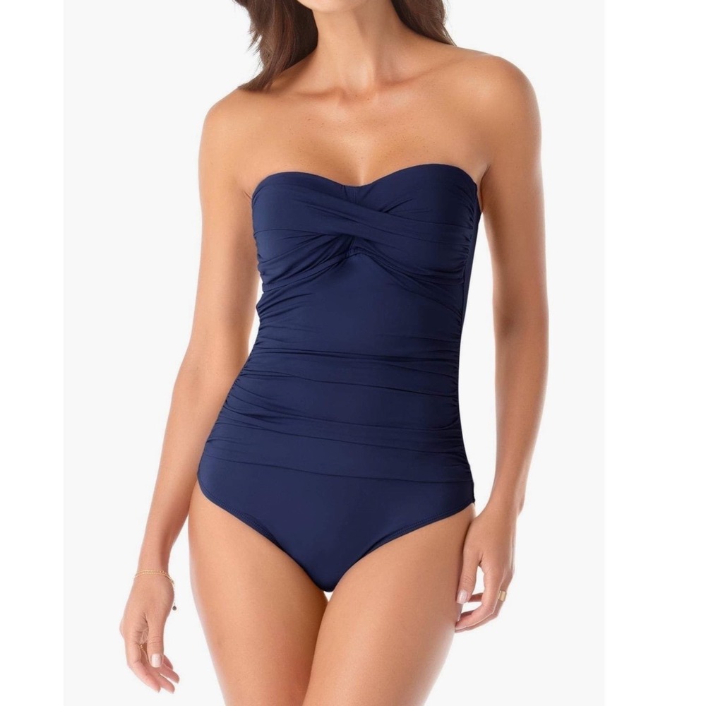 Anne Cole Womens Twist Front Shirred One Piece Swimsuit‎ Navy Blue 10807287 6